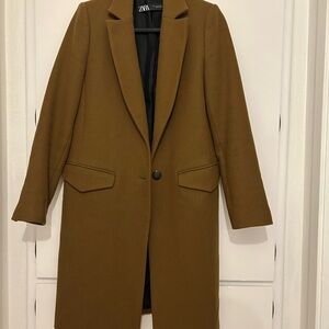 Zara Wool Blend Single Breasted Coat Brown (Small)